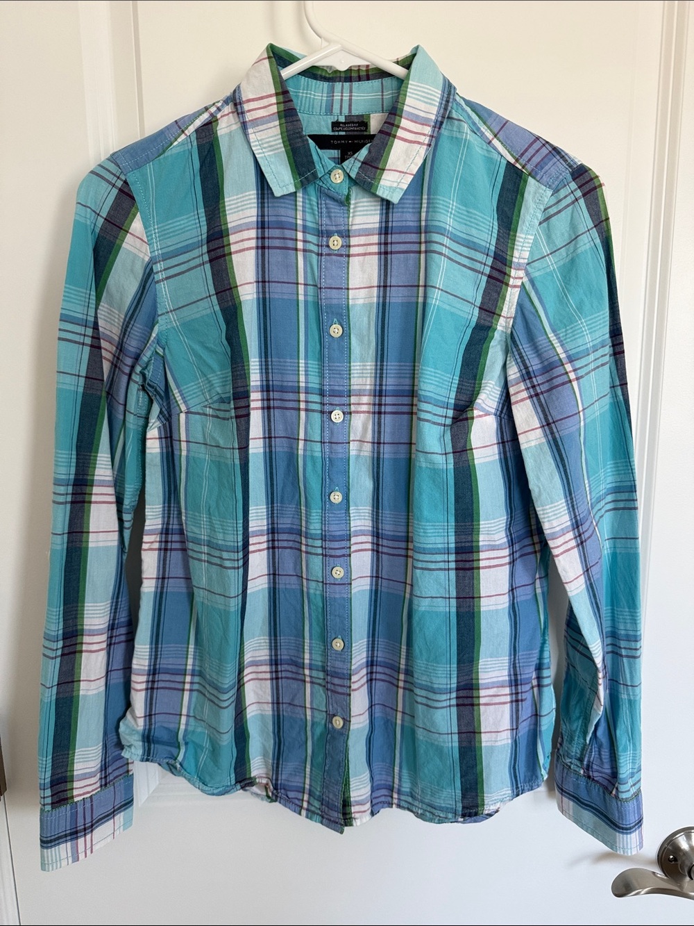 Tommy Hilfiger Boys Plaid Button-Down Shirt in Teal, Blue, Green